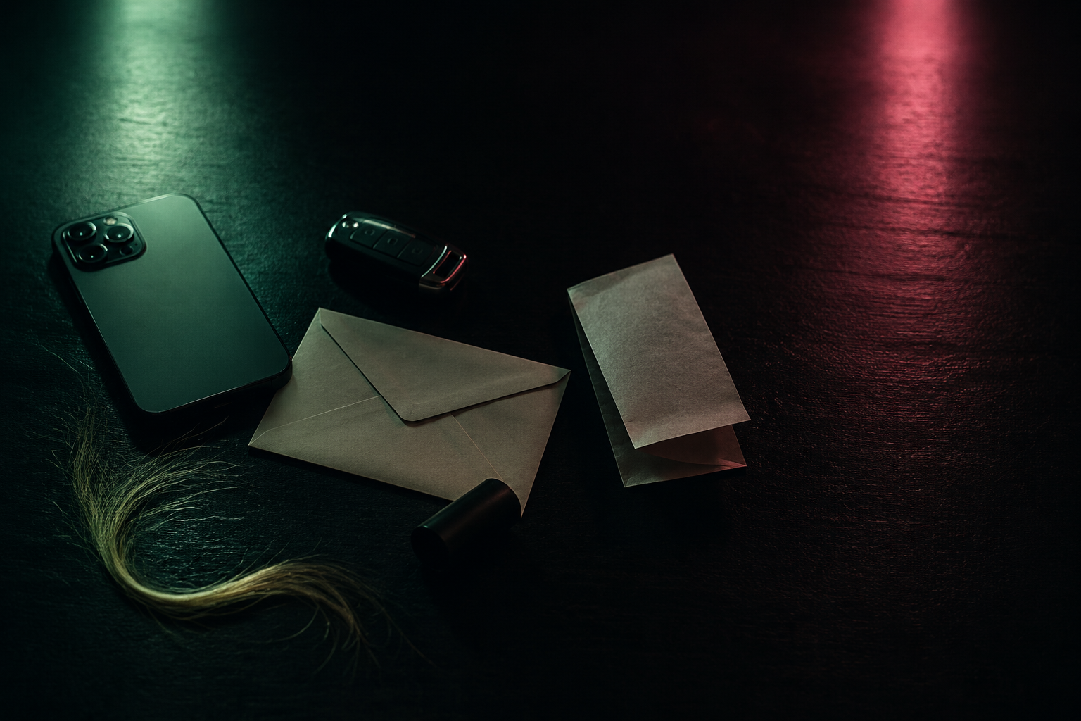 Faceless still life of a phone, car key and unexplained personal items